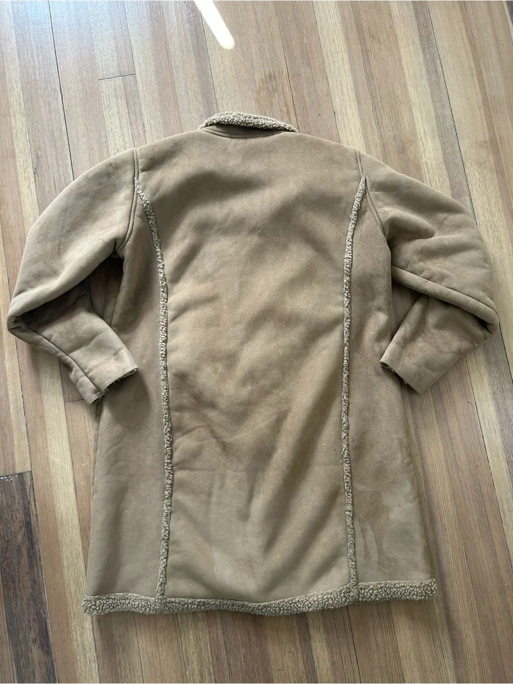 L.L. Bean Sherpa Lined Faux Suede Shearling Jacket Womens Sz L Barn Chore Coat - Picture 2 of 4